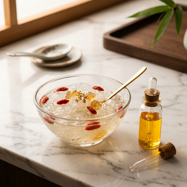 燕窝甜品与枸杞冰糖搭配的养颜滋补场景