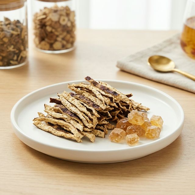 陈皮切丝搭配冰糖的制作原料展示