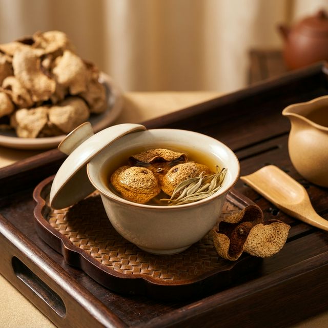 陈皮白茶冲泡过程中的盖碗茶汤