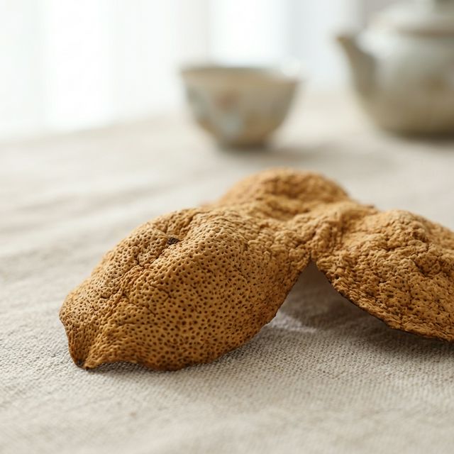 花姿盛新会陈皮干皮纹理与油室特写