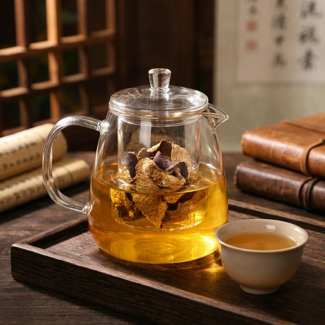 陈皮泡水金黄茶汤冲饮场景