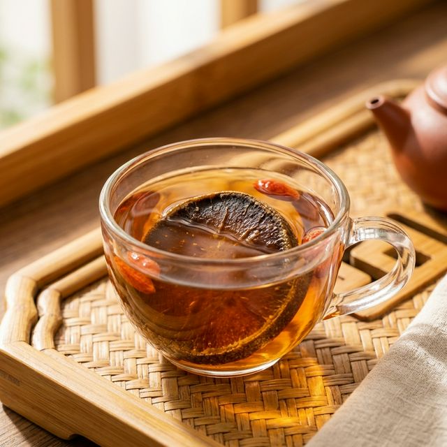 化橘红泡水冲饮的琥珀色茶汤