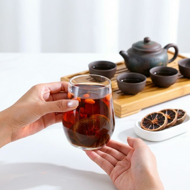 化橘红产品搭配养生茶具展示