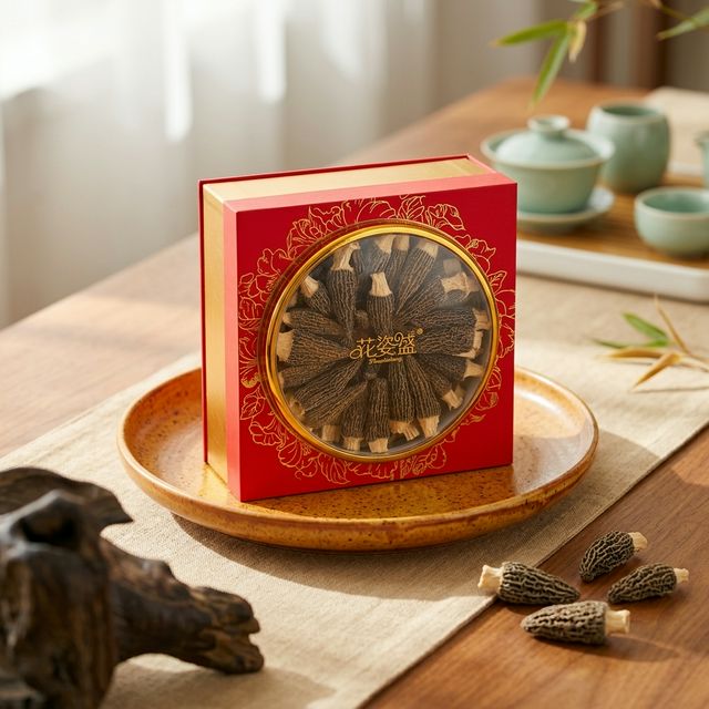 花姿盛金堂干羊肚菌特写,菌帽纹理自然饱满