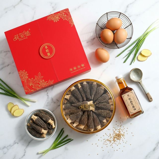 花姿盛羊肚菌搭配鸡蛋食材准备