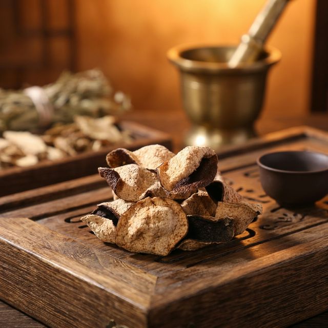 花姿盛新会陈皮产品特写，古法三瓣开皮形态