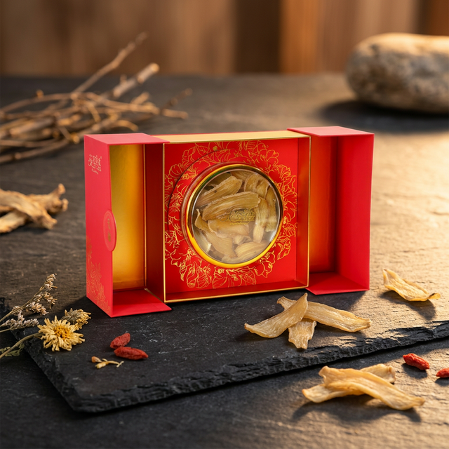 花姿盛秦岭宁陕天麻切片特写，质地紧实色泽金黄