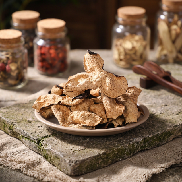 花姿盛新会陈皮产品特写，果皮纹理与油室清晰可见