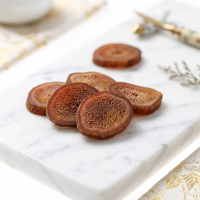 花姿盛鹿茸蜡片断面微距特写,细密蜂窝结构清晰可见