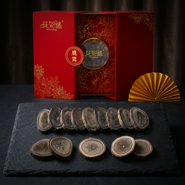 花姿盛鹿茸蜡片断面品质展示，黑板排列特写