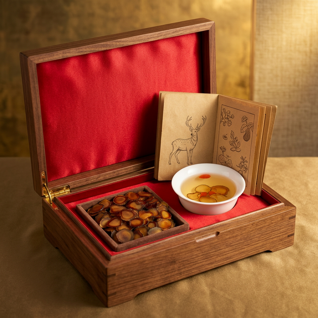 花姿盛鹿茸蜡片典雅木盒礼装展示