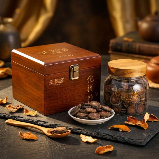 花姿盛化橘红产品特写，绒毛密布的正宗化州橘红