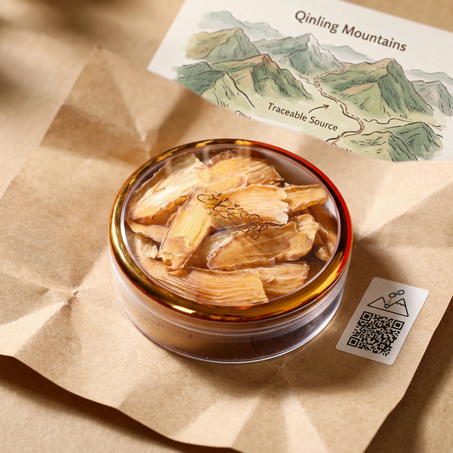 花姿盛天麻产品搭配溯源标签的展示