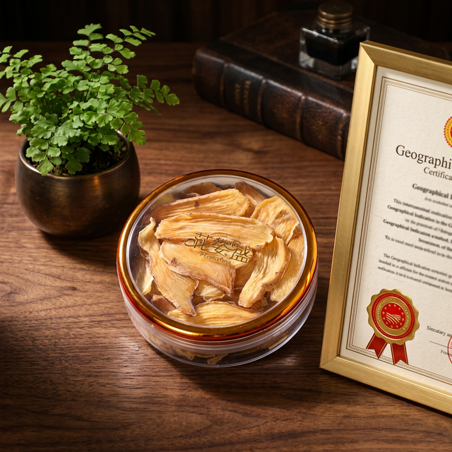 花姿盛天麻搭配地理标志证书的品牌展示