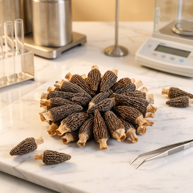 花姿盛金堂羊肚菌干品品质检测展示