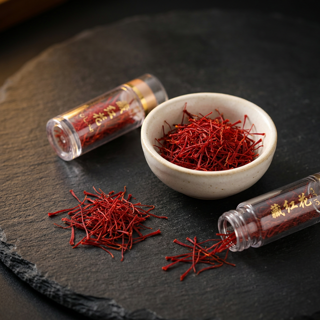 花姿盛伊朗特级藏红花花丝特写，色泽深红饱满