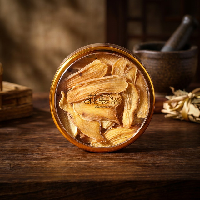 花姿盛秦岭宁陕天麻干片特写,质地饱满色泽金黄