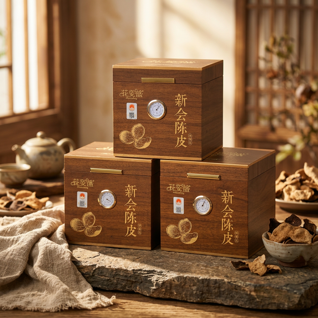 花姿盛新会陈皮古法晒制后的成品特写