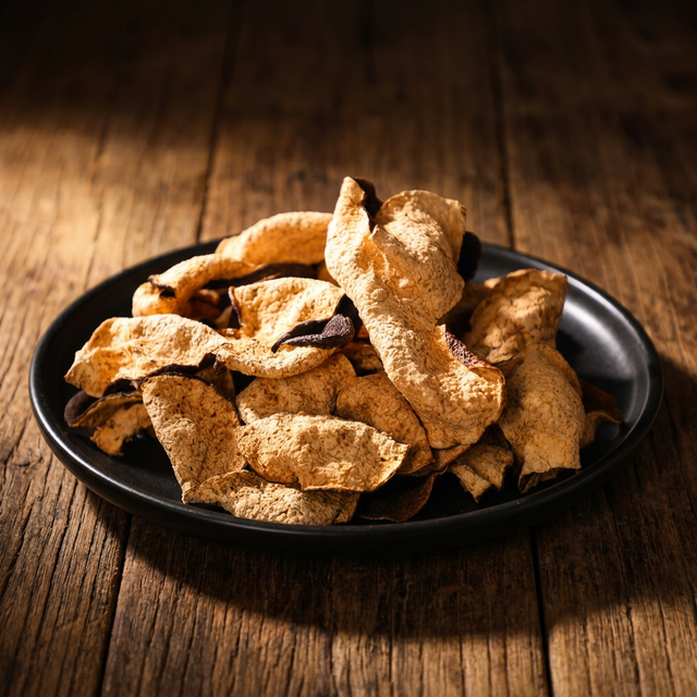 花姿盛新会陈皮黑陶盘特写，油胞饱满色泽红润