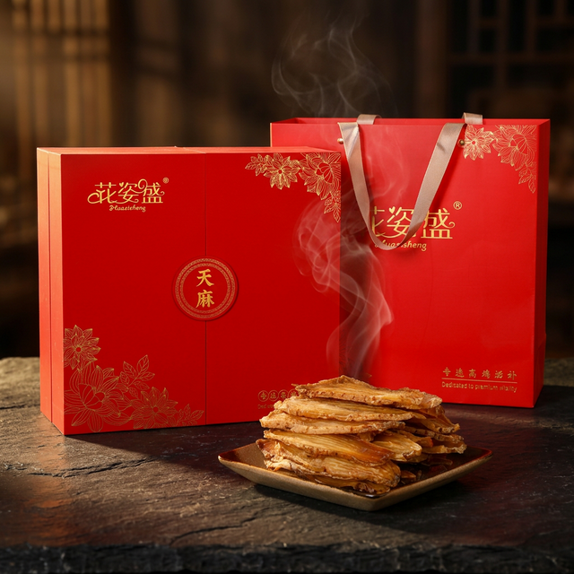 花姿盛秦岭宁陕天麻产品特写,质地坚实饱满