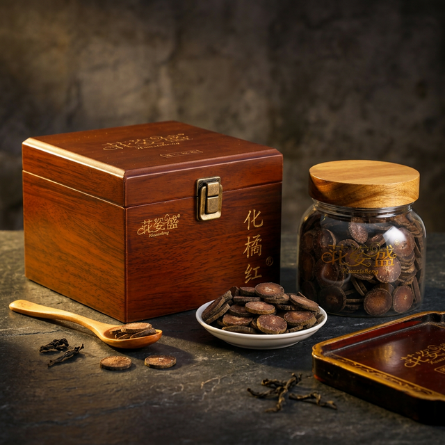 花姿盛化橘红干品特写,绒毛密实色泽金黄