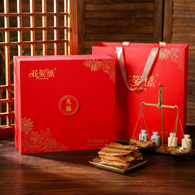 花姿盛秦岭宁陕天麻干片特写,质地饱满色泽自然