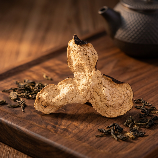 花姿盛新会陈皮产品特写，油胞饱满质感温润