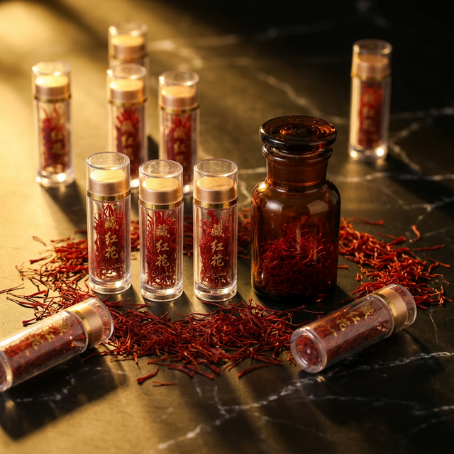 花姿盛伊朗特级藏红花产品特写，全丝完整深红花丝