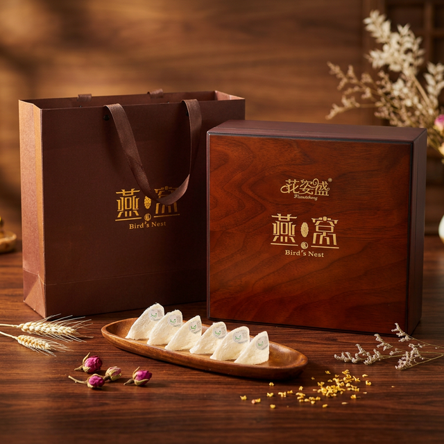 花姿盛马来西亚溯源燕窝产品特写，天然米白色盏形完整