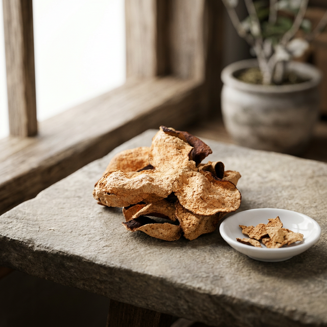 花姿盛新会陈皮特写，表面油室密集清晰可见