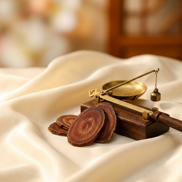 花姿盛鹿茸蜡片置于丝绸面料上的产品特写