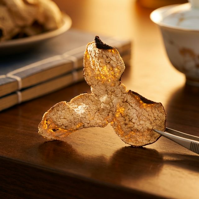 花姿盛新会陈皮特写，油室密集纹理清晰