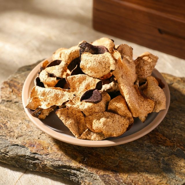 花姿盛三年陈新会老树陈皮特写,色泽深沉油胞清晰