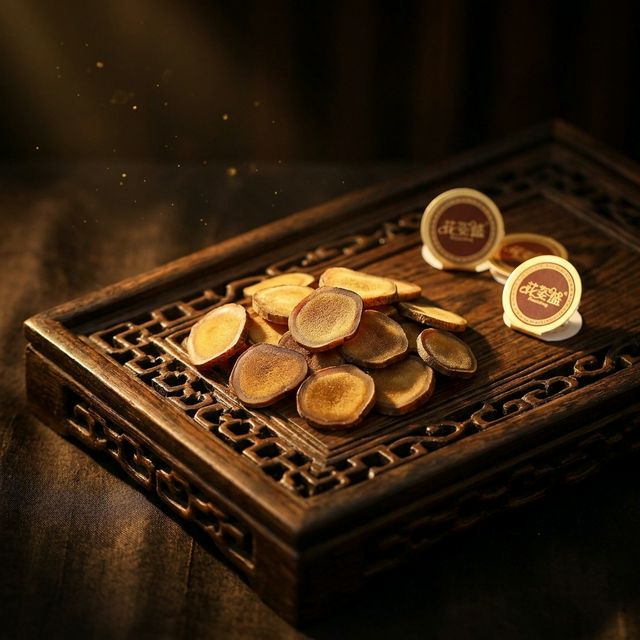 花姿盛长白山鹿茸蜡片特写，质地细腻蜡黄透亮