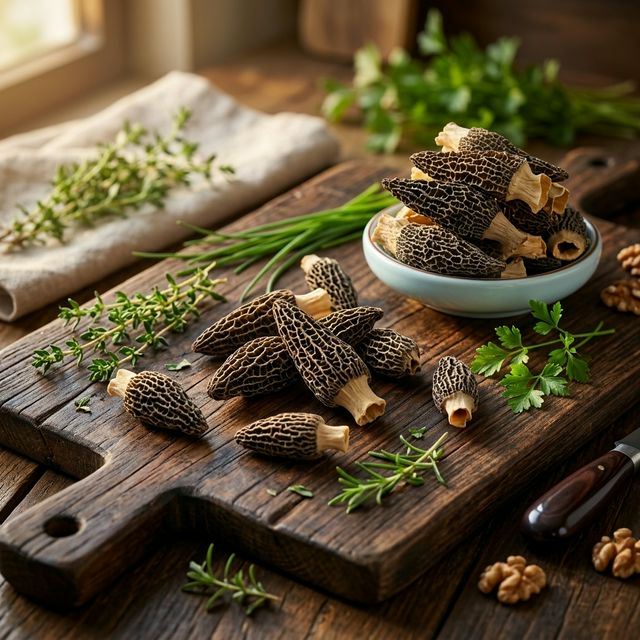 花姿盛金堂干羊肚菌特写，蜂窝状纹理饱满完整