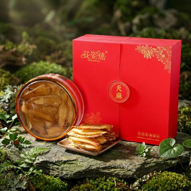 花姿盛秦岭仿野生天麻干片断面特写