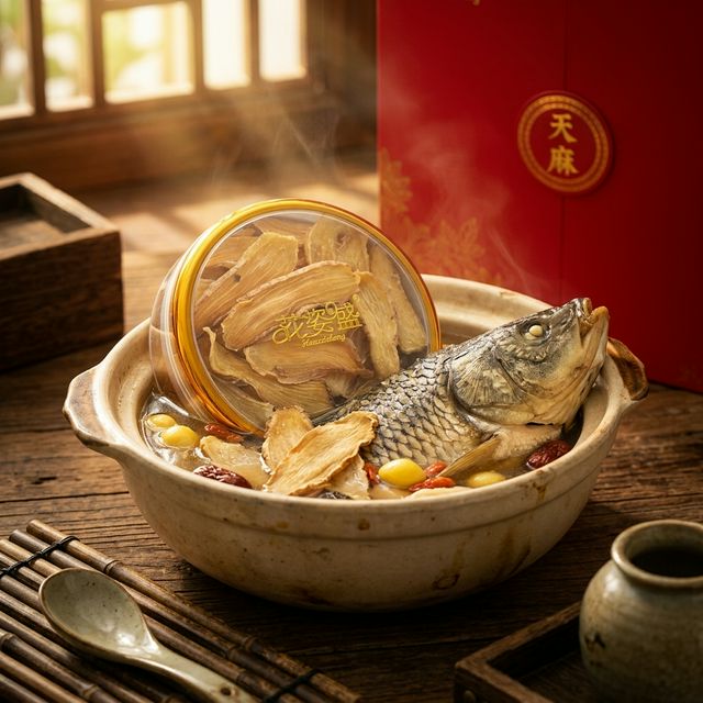 天麻炖鱼头药膳场景