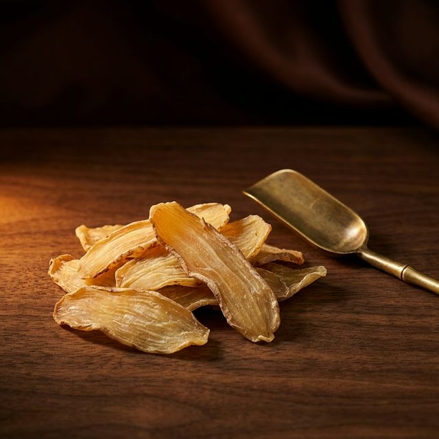 花姿盛秦岭天麻片产品特写,质地饱满色泽均匀