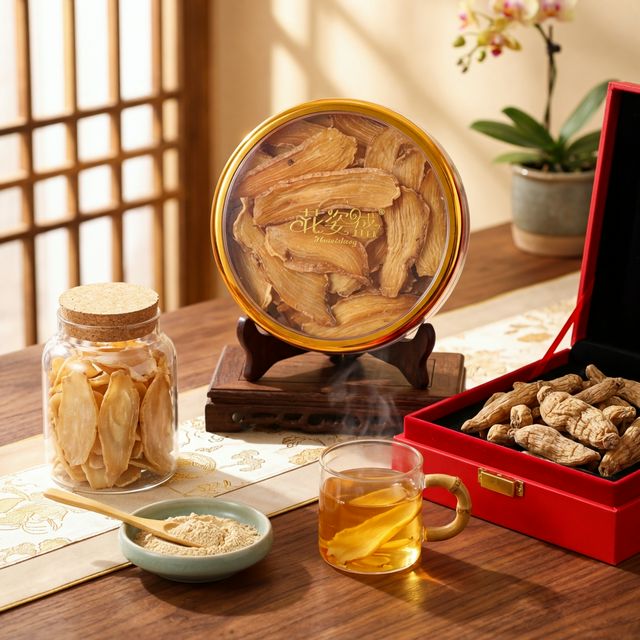 天麻三种食用形态对比展示，片状粉状泡水