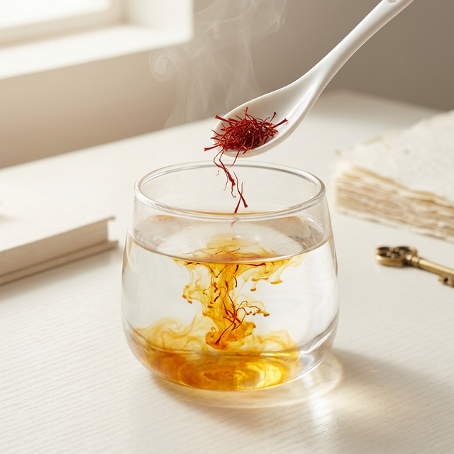 藏红花泡水鉴别释出金黄色色素