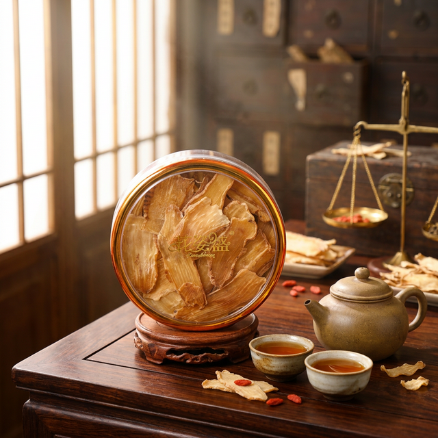 天麻传统品鉴场景，紫砂壶搭配古朴茶器