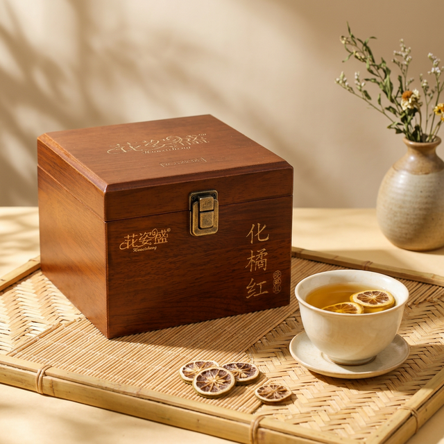 化橘红泡茶竹席场景，温馨舒适养生饮用