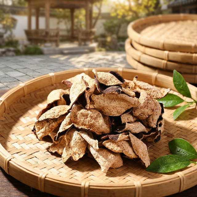 陈皮在竹架上自然日晒，还原传统晒制工艺场景