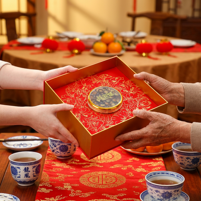 鹿茸蜡片家庭团聚送礼温馨场景