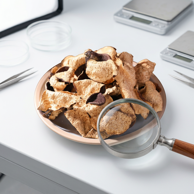 放大镜检视新会陈皮品相,专业品质鉴别场景