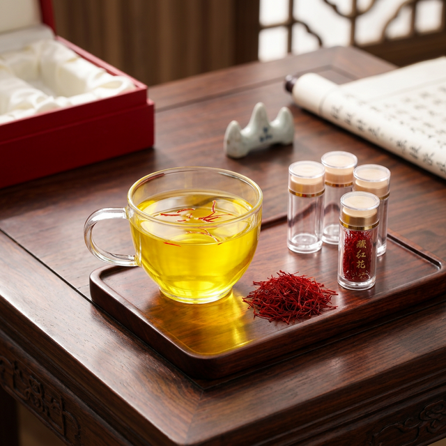 花姿盛藏红花冲泡出清透金黄色茶汤