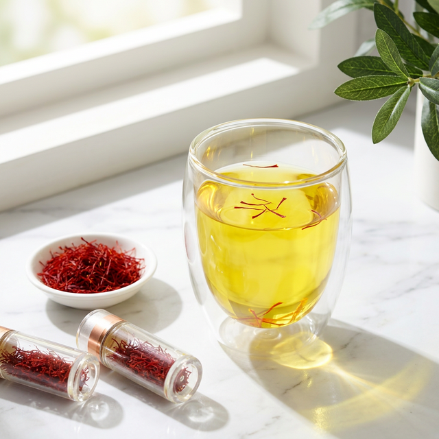 花姿盛藏红花冲泡出清透金黄色茶汤