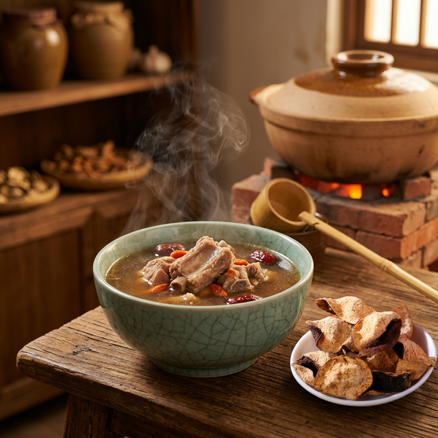 陈皮入汤的广式家庭煲汤场景