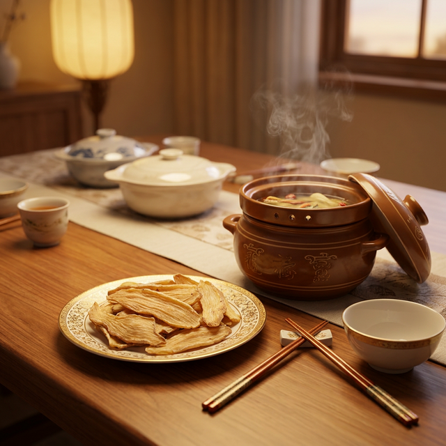 天麻搭配炖盅的家庭晚餐场景