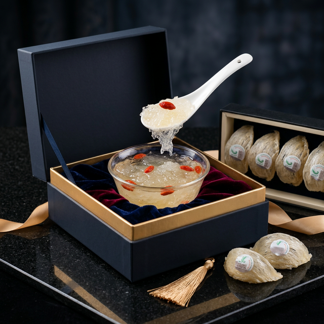 花姿盛燕窝高端礼盒在暗色背景下的奢华呈现